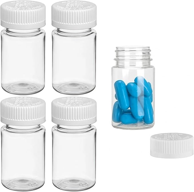 4 Pcs Clear Medicine Pill Bottles, 80ml Empty with Caps Plastic Pill Bottles Clear Travel Medication Bottle for Organizers Storing Fish Oil Candy Medication Aids