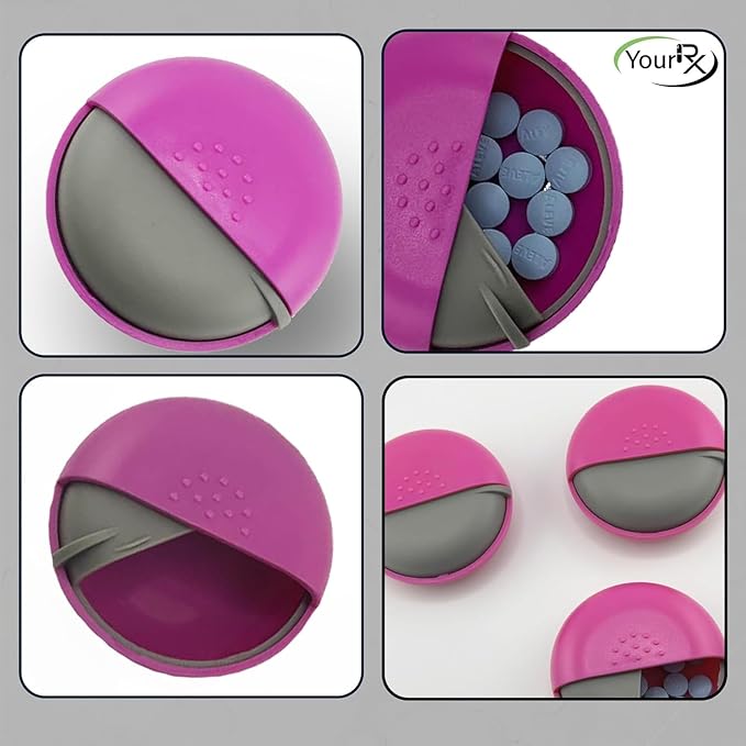 Round Travel Pill Organizer - Portable Small Pill Box for Purse - Compact, Leak-Proof Medicine Container for Pills, Vitamins, Fish Oil, Supplements - BPA-Free, Durable Design, 2.75" (Pink)