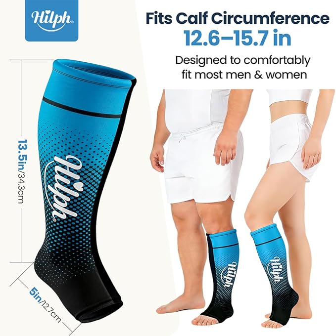 Hilph Full Calf & Foot Ice Pack Wrap for Running Recovery, Extended Leg Foot Cold Compression Therapy Sock Sleeve for Shin Splints Pain Relief, Reduce Swelling, Muscle Recovery After Exercise