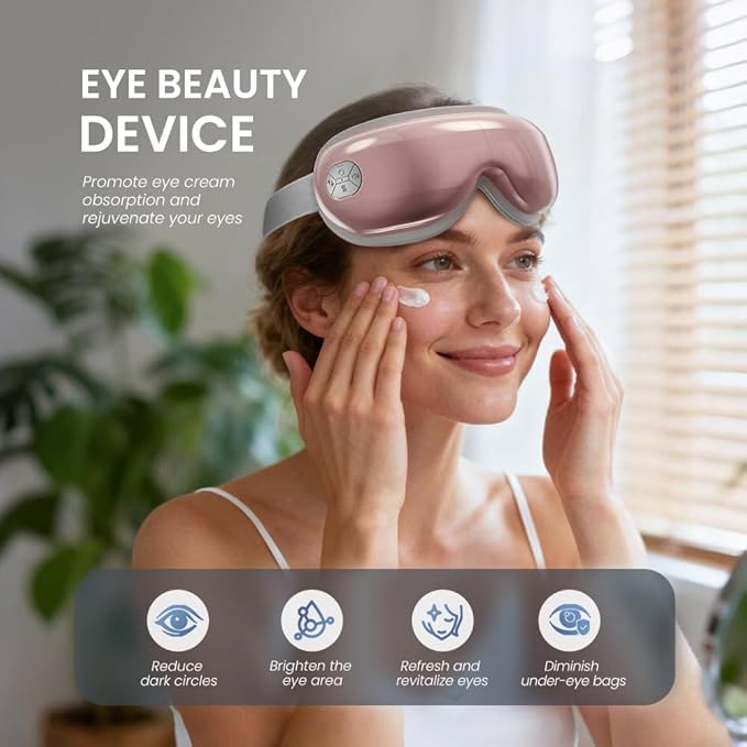 Eye Massager with Heat and Cooling, Eye Mask for Migraine, Heated Face Massager for Dry Eye Strain Relief Improve Sleep, Birthday Gifts for Women Men Pink