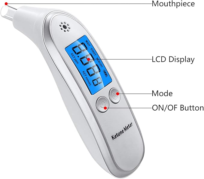 Professional Ketone Breath Analyzer Portable Breath Ketone Meter Digital Ketosis Breath Tester- Breath Analysis with 10 Replaceable Mouthpieces