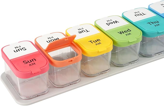 Weekly Pill Organizer,Extra Large Am Pm Medicine Container with Removable Compartments, BPA-Free Pill Sorters 7 Days 2 Times a Day for Vitamins and Supplements