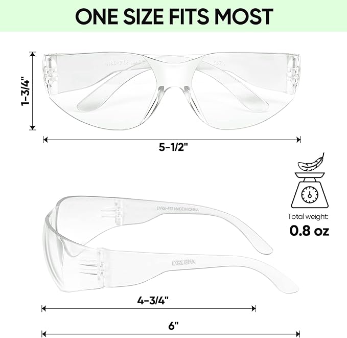 TICONN Clear Safety Glasses for Men and Women, Safety Goggles with Scratch Impact Resistant Meets ANSI Z87.1 Standard