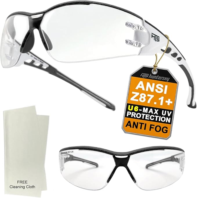 HTS HUNTERSKY Super Flexible Lightweight Anti Fog Wrap-Around U6 Clear Shooting Safety Glasses with ANSI Z87.1 Scratch Resist