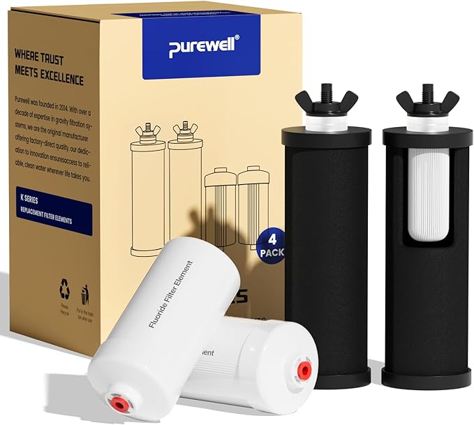 Purewell 8-Stage PF-3&FL-2 Purification Elements Set, Replacement Filters for ProOne® and Berkey® Filters, ProOne® Big+ or Berkey® Big+ Water Filter System and Purewell System (4 Pack, K Series)