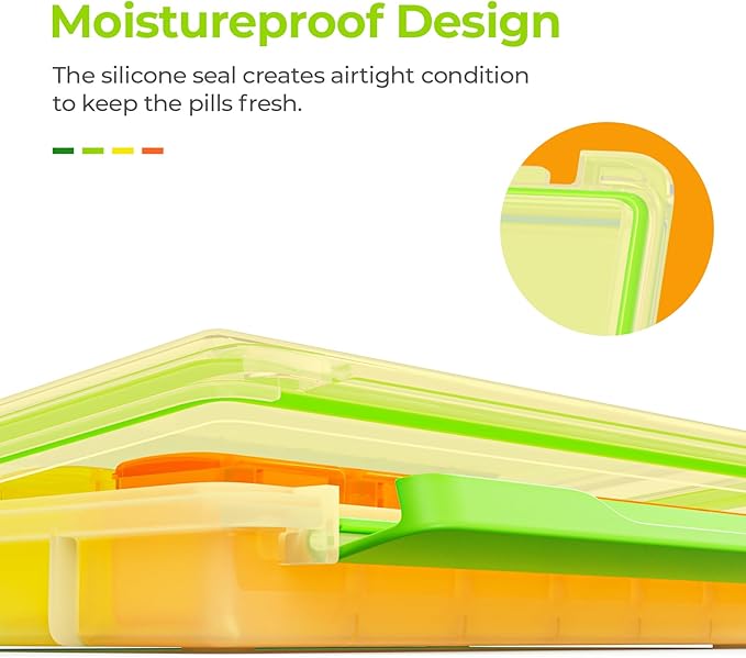 AUVON Moisture-Proof Monthly Pill Organizer, Large 28 Days Pill Box Case with Removable 4 Weeks Medication Organizer Rows, Travel-Friendly to Store Fish Oils, Vitamins, Supplements, Medications