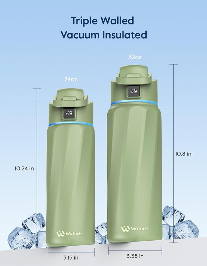 BOOST Smart Water Bottle that Reminds You to Drink, 24oz BPA-Free Stainless Steel Vacuum Insulated, Wide Mouth Water Tracker Bottle with APP for School, Gym, Office, Ideal for Mother's Day