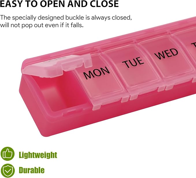 Silicone Weekly Pill Organizer 7 Day Pill Box Medicine Box Daily Arthritis-Friendly, Large Medicine Case Compact Travel Pill Container for Pill,Vitamin & Fish Oil (Pink)