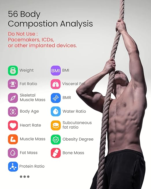 8 Electrodes Smart Scale for Body Weight, BMI, Body Fat, Muscle Mass, Dual Frequency Digital Bathroom Scale, 56 Full Body Composition Analysis, Sync App, Bluetooth, 400 lbs - Nexa 5