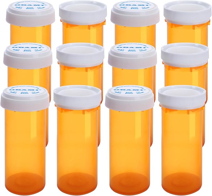 Plastic Empty Pill Bottles with Double Sided Use (Child Resistant & Easy Open) Caps - Medicine Container Pill Case Dispenser Organizers (30 Dram, 12pcs)