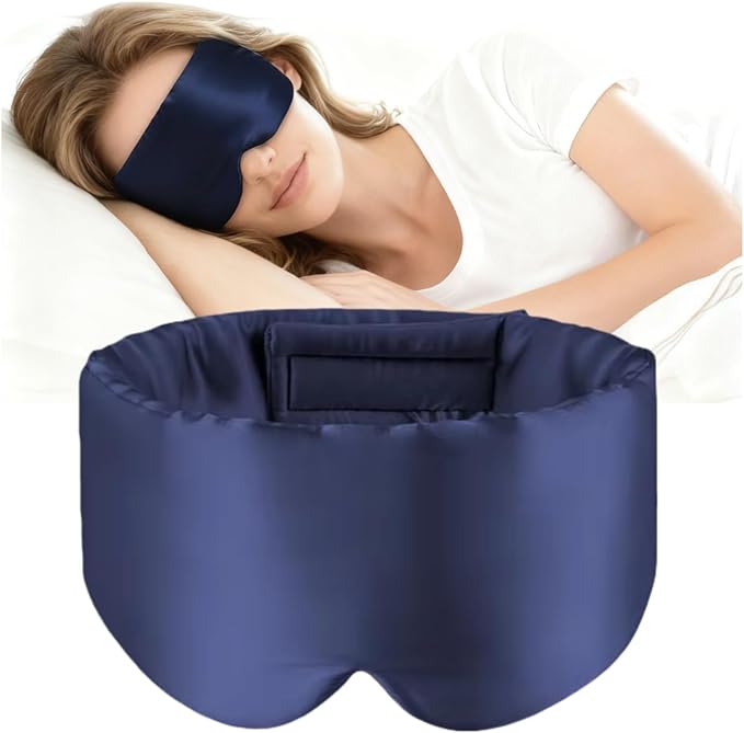 100% Mulberry Silk Sleep Mask, Large Adjustable Eye Cover for Sleeping, Comfortable, Pressure-Free and Breathable Sleeping Masks for Women Men - DarkBlue