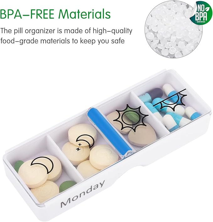 Weekly Pill Organizer 7 Day AM/PM – 4 Compartments per Day, Arthritis Friendly Pill Case with Better Grip Design, Medicine Planner for Vitamins, Supplements, and Medications – Easy to Use Pillbox