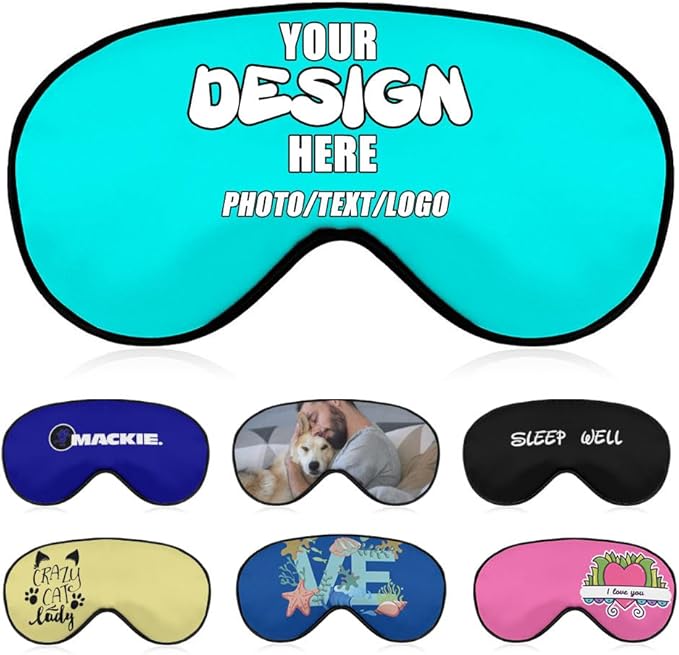 Personalized Eye Mask for Sleep, Custom Eye Masks for Adult Children Soft Breathable Lightweight, Design Your Own Sleep Masks Effectively Blocking Light,#Cyan