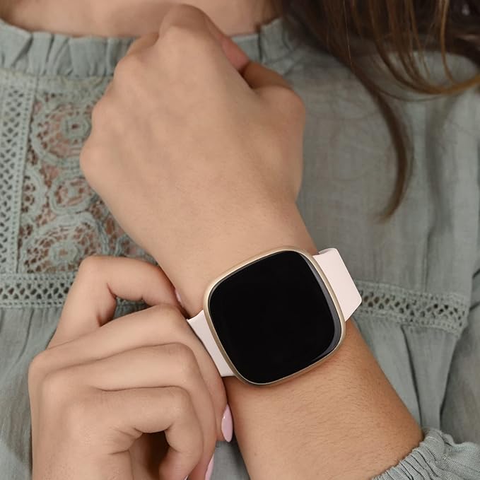 AK Silicone Bands Compatible with Fitbit Versa 4 Bands & Fitbit Sense 2 Bands for Women Men, Soft Straps Replacement Wristbands for Fitbit Versa 3 & Versa 4 / Sense & Sense 2 Smart Watch (Sand Pink)