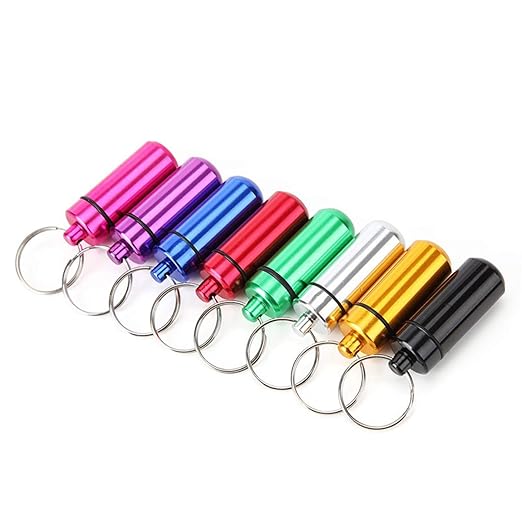 Pill Box Key Ring, DEALPEAK Colorful Portable Waterproof Mini Pills Storage Box Keychain Emergency Medicine Pill Sealed Box Case for Outdoor Office Travel Camping (Color: Pink)