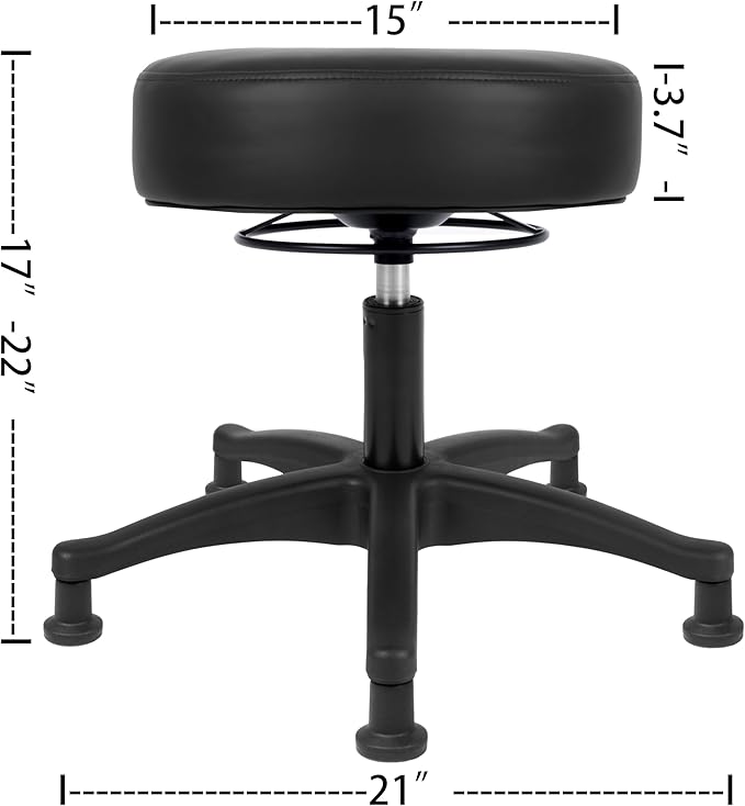 TAKE UR SEAT®15" Table Height Adjustable Round Seat Stool Heavy Duty Built and Shipped Within 24 Hours, Spa, Medical, Lab, Black (Glide)
