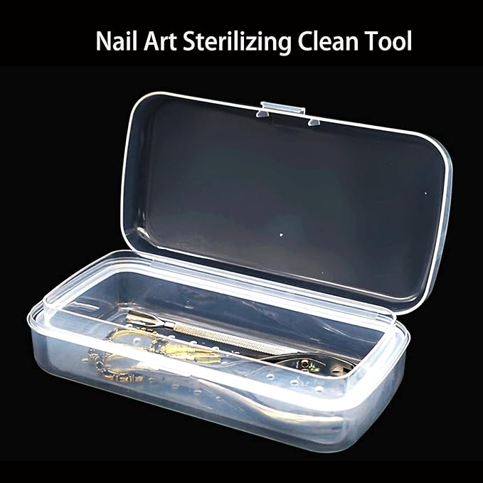 Nail Tool Sterilizer Box, Plastic Sterilization Tray for Tweezer, Nail Tools, Hair Salon, Eyelash Extensions, Nail Implement for Esthetician (Transparent)