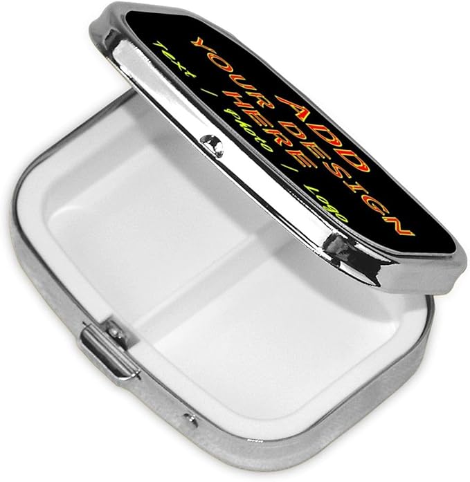 Custom Pill Box Personalized Square Small Pill Case with Mirror Add Your Photo Text Logo Name Decorative 2 Compartment Portable Metal Medicine Container Vitamin Organizer for Pocket Purse Travel