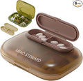 Portable 6-Grid Pill Organizer Waterproof Magnetic Small Lightweight BPA-Free Daily Outing Vitamin Supplement Herb Storage Box for On-The-Go Medication Brown
