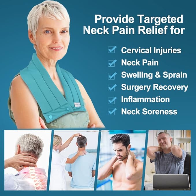 Neck Shoulder Ice Pack Wrap for Pain Relief, 2 Hours Long Lasting Flexible Cold Pack for Cervical Spine Pain, Swelling, Bruises, Sprain, Neck Surgery, Neck Injuries