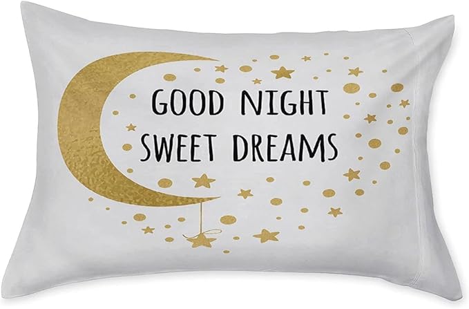 Decorative Fitted Sheet Set Full Size, Sweet Dreams Deep Pockets Fitted Sheet & 2 Pillow Sham Set, Cheerful Calligraphy with Moon Stars and Dots Printed Microfiber Bedding 3pc Set,for Mattress
