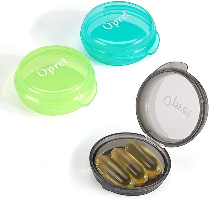 Opret Small Pill Box (3 Pcs), Cute Pill Case Portable for Pocket Purse Briefcase Travel Pills Box Medicine Storage Container Earplug Case (Black&Cyan&Green)