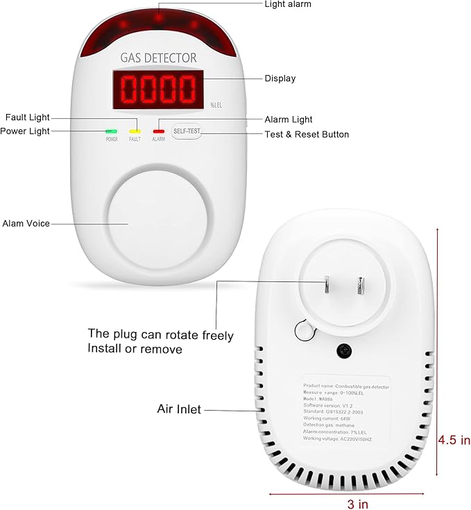 Gas Leak Detector for Home - Plug in Gas Detector for Home Natural Gas,Combustible Gas Detector for LNG, LPG, Propane, Methane