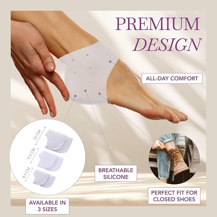 Ballotte Premium Silicone Heel Protectors for Shoes, Gel Heel Cups & Cushion Inserts for Women & Men, Cushioned Sole Cups for Plantar Fasciitis for Cracked Footbed Relief & Blister Prevention