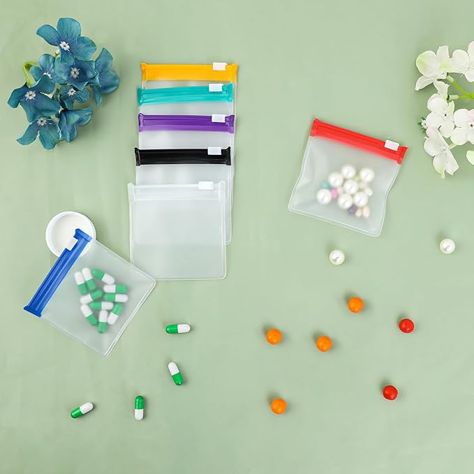 Zippered Pill Pouch Reusable Pill Pouch Bags Storage Pouches with Slide Lock Pill Bags Small Portable Pill Bag Travel Plastic Pill Bag with Slide Lock for Pills Small Items (7 Pieces)
