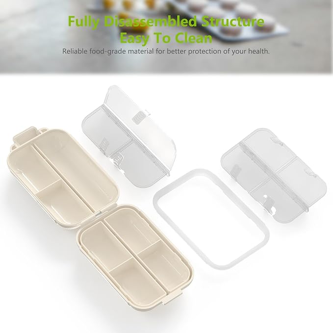 Portable Pill Organizer, Pill Box with 7 Compartments, Small Pill Case for Travel, Daily Medicine Pill Organizer with Air-Tight Lid