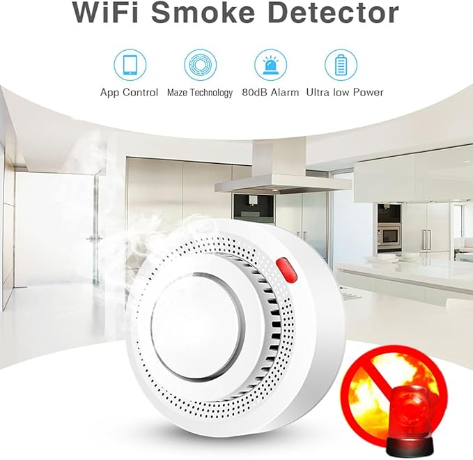 Smart Smoke Detector Fire Alarm: WiFi Smoke Detector with App Notifications, Wireless Smoke Alarm with Photoelectric Sensor for Home, Tuya App Remote Control, Battery Included