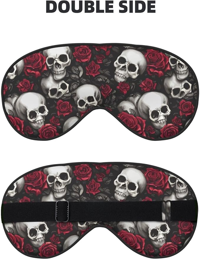 Skulls and Red Roses Sleep Mask Eye Mask with Adjustable Strap Eye Sleep Shade Cover Blocks Light for Women Men Airplane Travel Nap