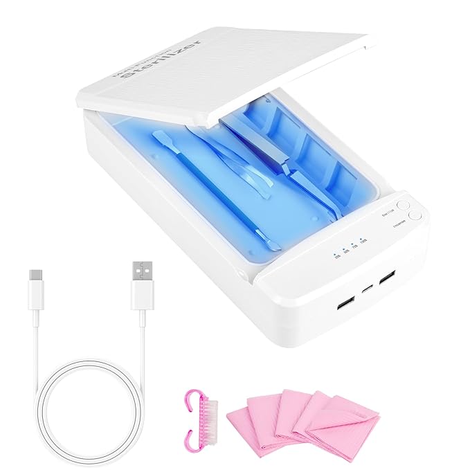 Nail Tool Sterilizer with Blue Light, Portable USB Sterilizating Box, Multi-Functional Nail Cleaner Box for Manicure Salon,Tweezers,Tattoo,Scissors,Jewelry,Phone, Watch,Keys