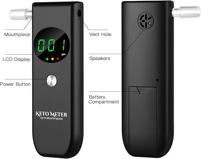 Professional Breath Ketosis Meter - Portable Home Ketone Breath Tester with 10 Mouthpieces | Advanced Ketosis Breath Analyzer for Ketosis Testing & Monitoring