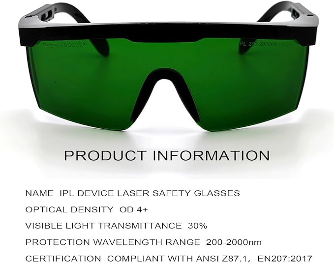 FreeMascot IPL 200nm-2000nm Laser Safety Glasses for Laser Hair Removal Treatment and Laser Cosmetology Operator Eye Protection with Case (Green)