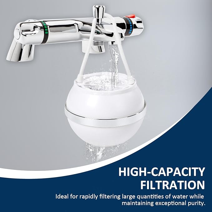 Bath Water Filter for Tub Faucet with Overflow, Up to 2,500 Gallons of Filtration, Removes Chlorine & Fluoride, Softens Hard Water, Improves Skin, Hair & Nail Health