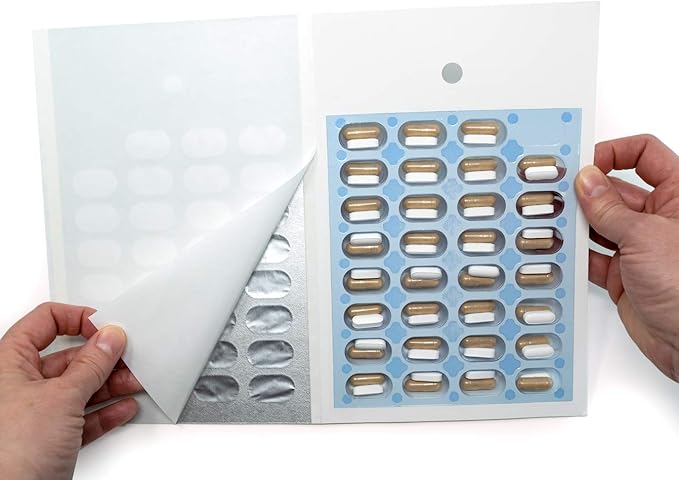 100 Pack Monthly or Weekly Cold Seal Medication Blister Pack System Cards - One Piece Unit Dose Book Fold, Easy No Extra Equipment Needed, Just Fill and Seal, (31 Day Monthly - 100 Pack)