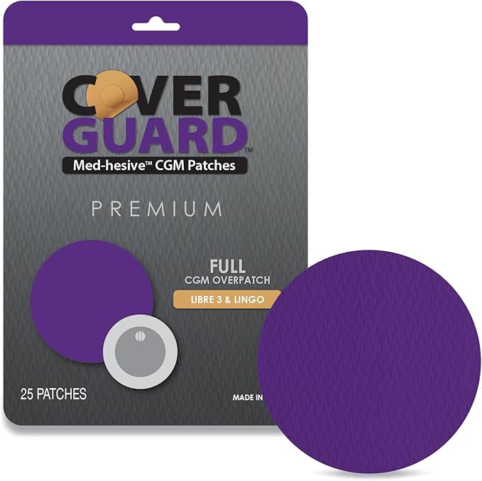 CGM Overpatch | Freestyle Libre 3 | Purple Full Coverage Design| 25-Count | Waterproof Adhesive | Anti-Fray | Easy Application & Removal | Made in USA | Sensor Protection