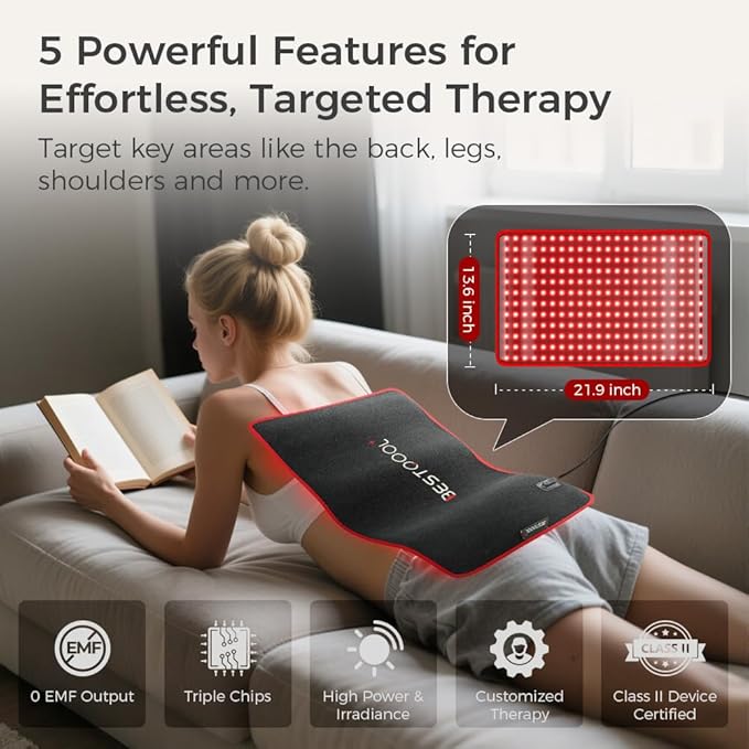 BestQool Red Light Therapy for Body, Dual Chip 660nm 850nm Red Near Infrared Light with Timer, Large Pads Belt Wearable Wrap, Infrared Light Therapy for Knee Back Waist Elbow. 43W