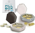 Petite Pill Box Set - Stylish Compact Daily Pill Organizer, Medication Pill Case, Pill Container for Vitamin Management, Travel Essentials for Women/Men - Set of 2, Blanc & Platinum