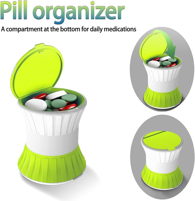 Pill Crusher Cutter Splitter for Large and Tiny Pills 3-in-1, Pill Grinder with Small Medicine Pill Organizer,Pill Crusher Fine Powder,Portable Travel Sized(Green)