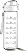 Clear Water Bottle, Wide Mouth Leakproof Water Bottle with Time Marker, 26OZ Plastic Water Bottles, Lightweight for Sports, Travel, White