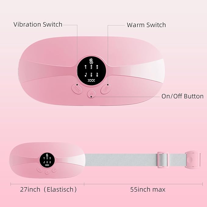 Portable Heating Pad for Period Cramps, Cordless Menstrual Heating Pad with 3 Heat Levels and 3 Vibration Massage Modes, for Period Pain for Her, Women and Girls (Light Pink)