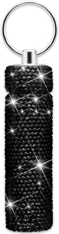 Yuchew Bling Pill Case Pill Container Rhinestone Pill Box Portable Waterproof Pocket Pill Holder Bottle Storage with Keychain for Travel, Outdoor, Camping (Black)