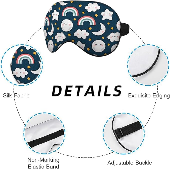 Cute Sky Night Eye Mask Sleeping Mask Moon Clouds Rainbows Stars Sleep Masks Silky Soft Eye Cover for Women Men Shading Blindfold for Air Travel Sleeping