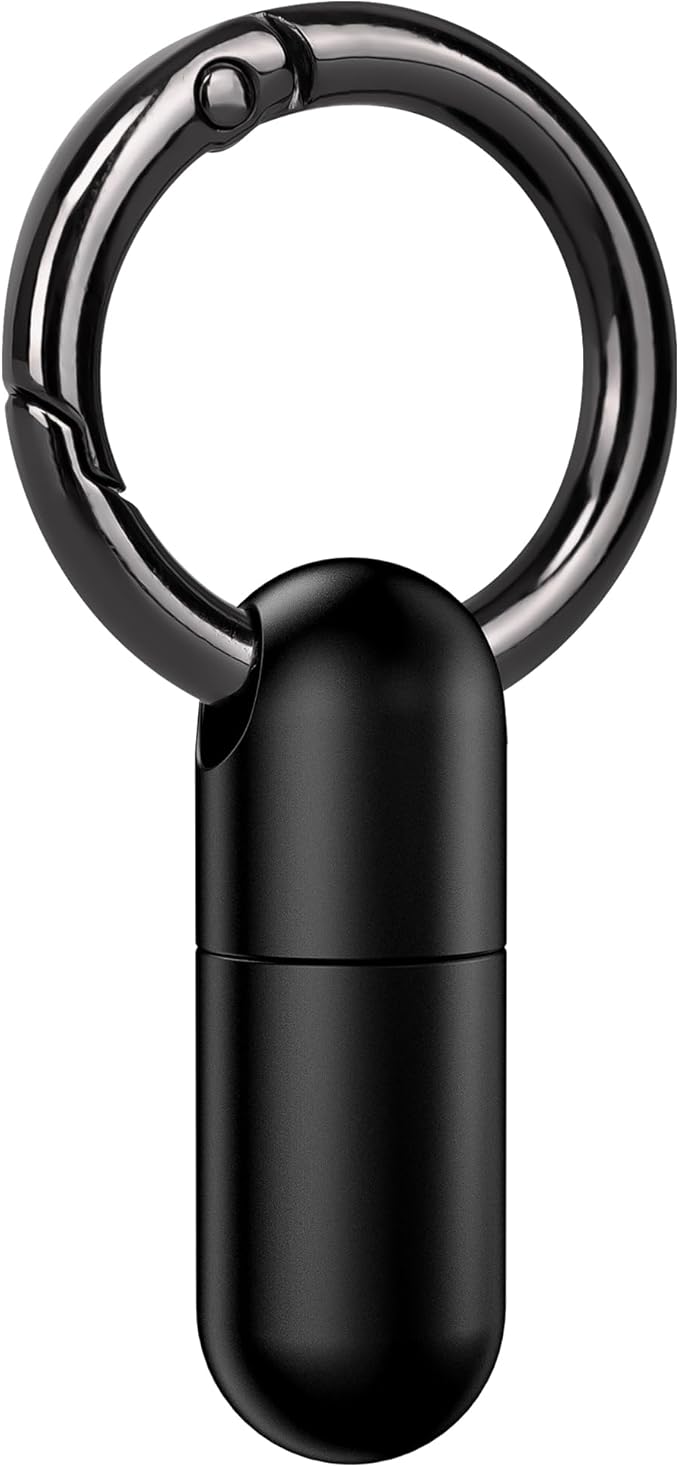 Micro Keychain Pill Holder Titanium Waterproof Mini Pill Container for Emergency Medicine，Travel Purse Pocket (Black)