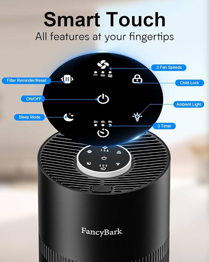 Air Purifiers for Home Bedroom Up to 1250 Ft², H14 True HEPA Room Air Purifiers for Bedroom With Sleep Mode Light Mode & Aroma Function Air Cleaner Smoke Odor Dust Pollen Pet Dander (Black)