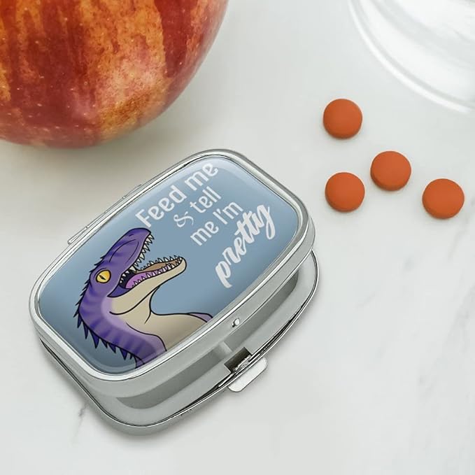 Velociraptor Feed Me and Tell Me I'm Pretty Dinosaur Funny Rectangle Pill Case Trinket Gift Box