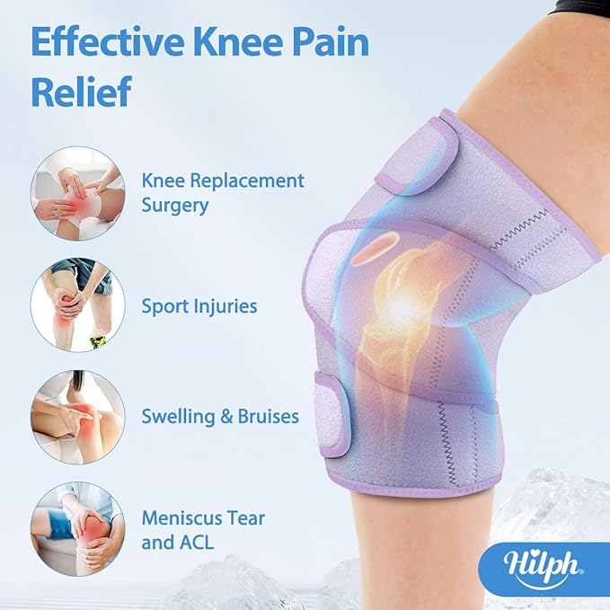 Hilph Hot & Cold Therapy Knee Ice Wrap with Dual Gel Packs & Adjustable Brace for Full Knee Coverage, Pain Relief for Replacement Surgery, Arthritis, ACL, Meniscus Tear, Women, Men Purple