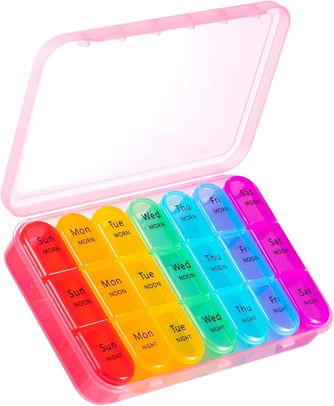 ASprink Pink and Purple Pill Organizer 3 Times a Day - Weekly Pill Box 3 Times a Day - Daily Pill Box 7 Day Medicine Organizer, Large Pill Case Pill Box 3 Times a Day, Travel Pill Organizer,